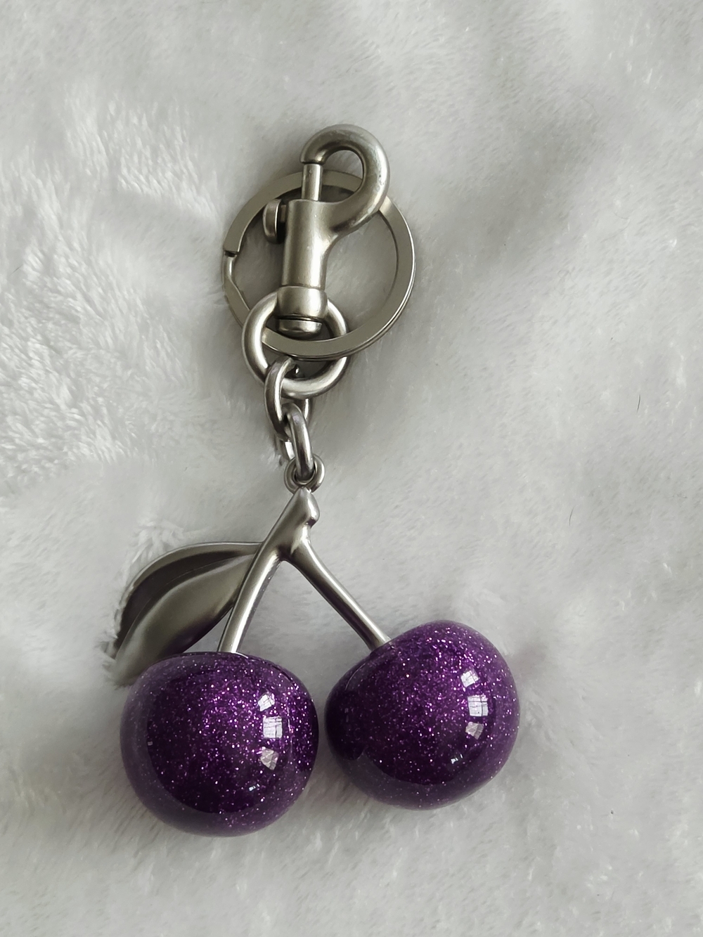 Purple Glitter Cherry Keychain Pendant - Women Accessories Bag Charm